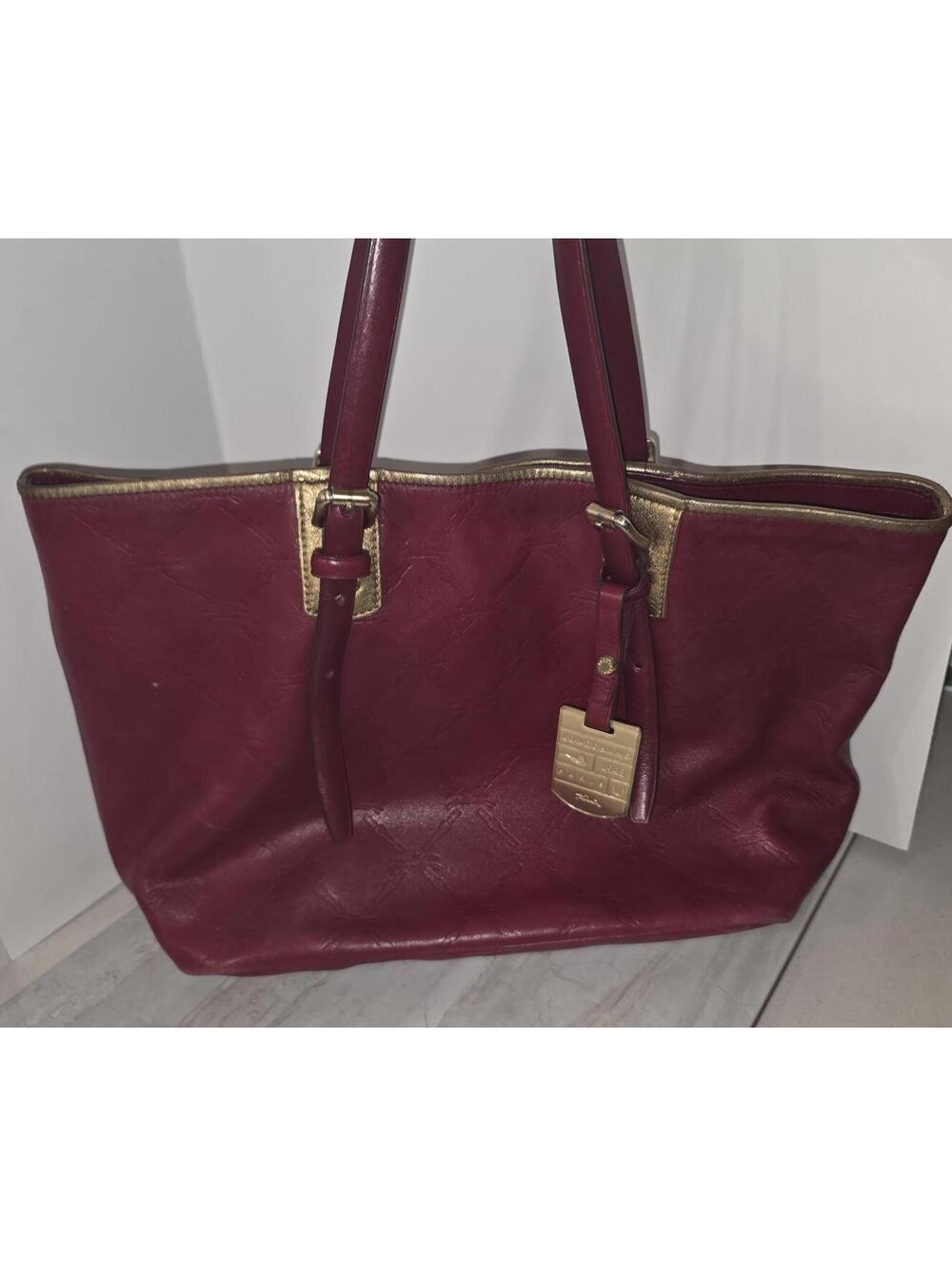 Longchamp Red Leather Handbag with Gold Trim